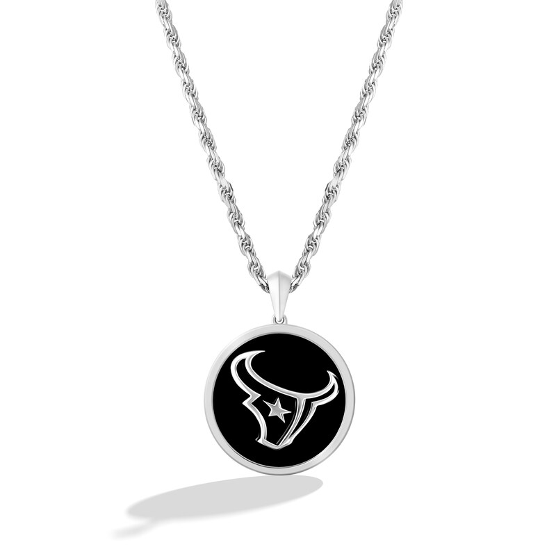 True Fans Houston Texans Onyx Disc Necklace in Sterling Silver
