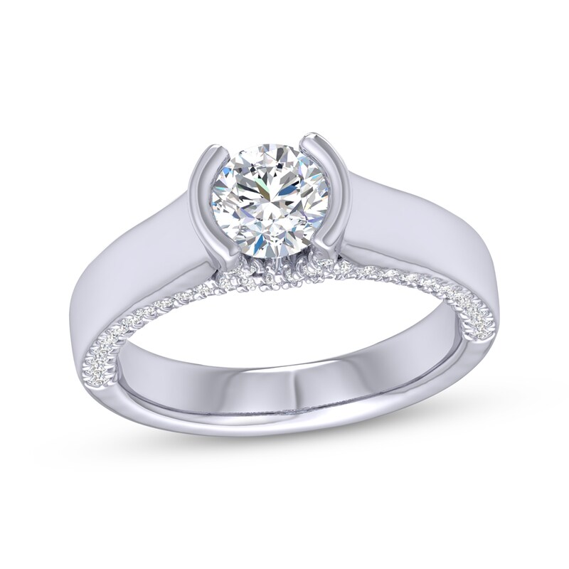 Round-Cut Diamond Solitaire Hidden Detail Engagement Ring 3/4 ct tw 14K White Gold