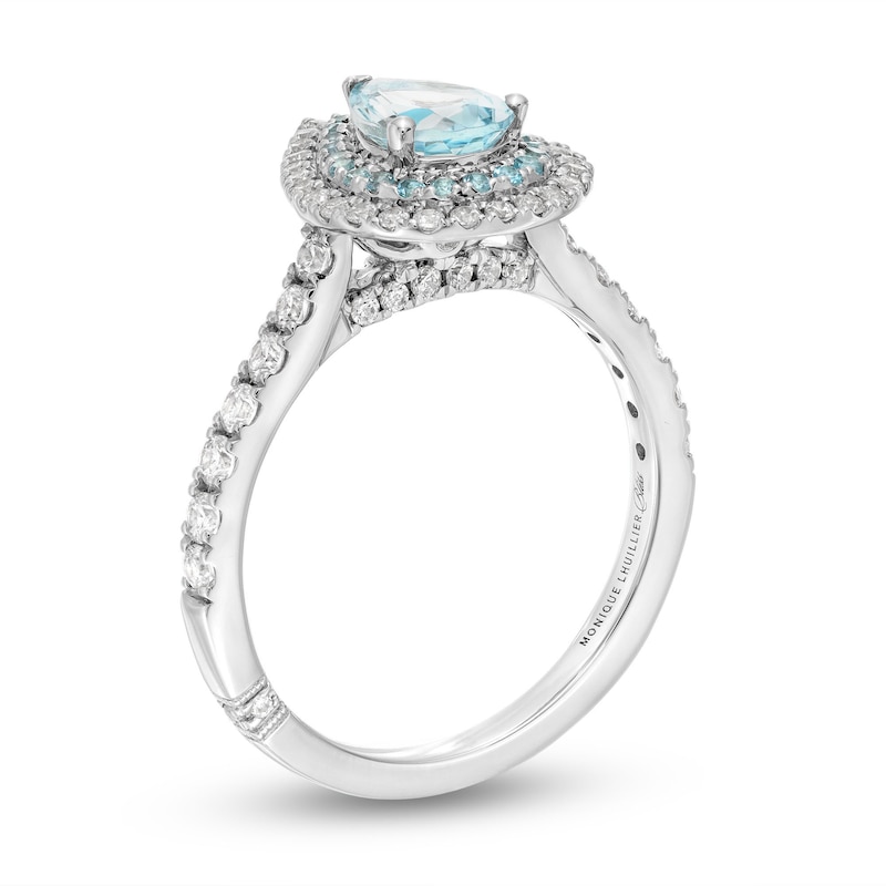 Monique Lhuillier Bliss Pear-Shaped Aquamarine, Swiss Blue Topaz & Diamond Engagement Ring 1/2 ct tw 14K White Gold
