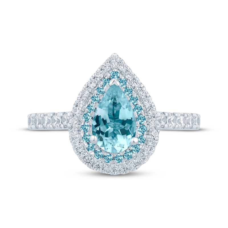 Monique Lhuillier Bliss Pear-Shaped Aquamarine, Swiss Blue Topaz & Diamond Engagement Ring 1/2 ct tw 14K White Gold