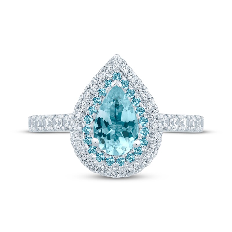 Monique Lhuillier Bliss Pear-Shaped Aquamarine, Swiss Blue Topaz & Diamond Engagement Ring 1/2 ct tw 14K White Gold