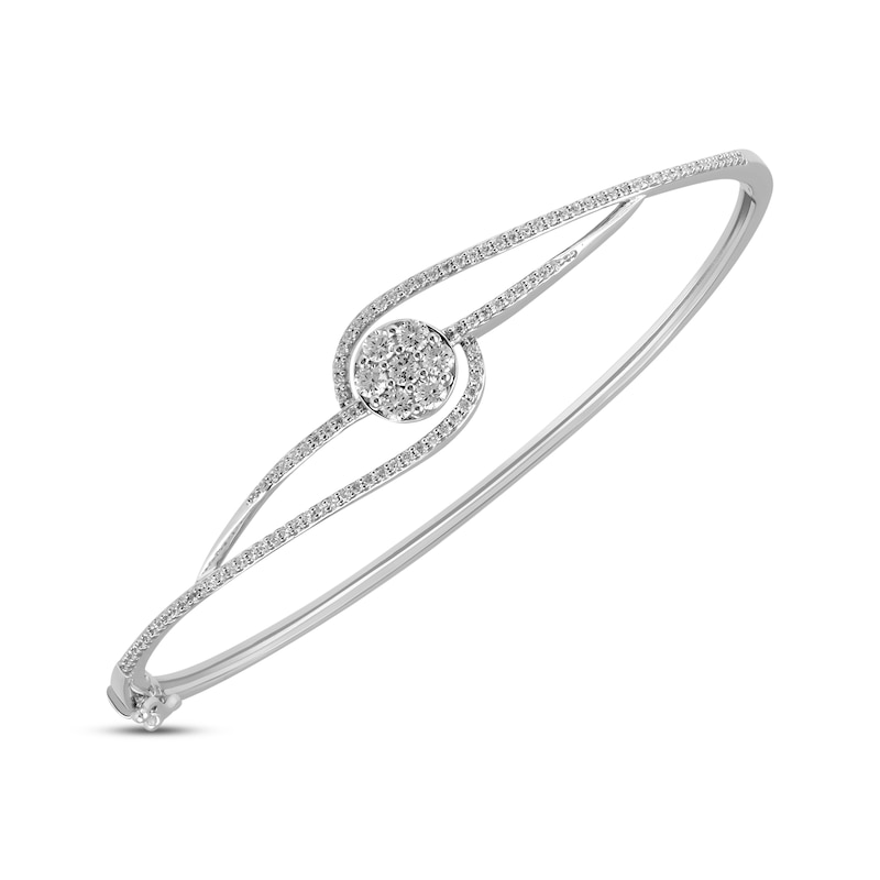 Main Image 2 of Diamond Flower Swirl Bangle Bracelet 1 ct tw 10K White Gold
