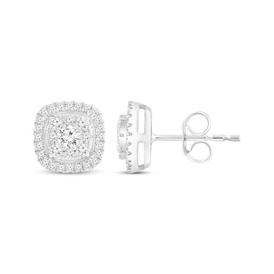 Multi-Diamond Cushion Frame Stud Earrings 1/2 ct tw 14K White Gold