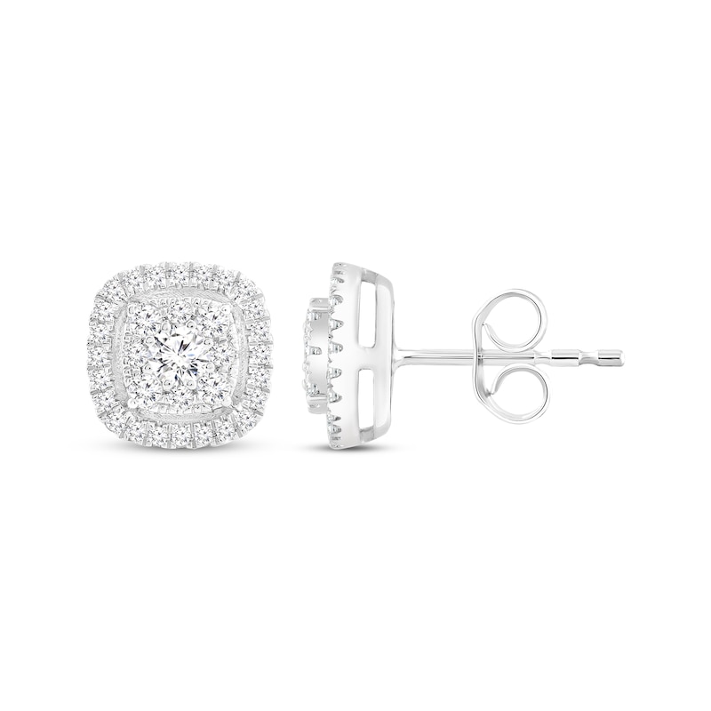Main Image 1 of Multi-Diamond Cushion Frame Stud Earrings 1/2 ct tw 14K White Gold