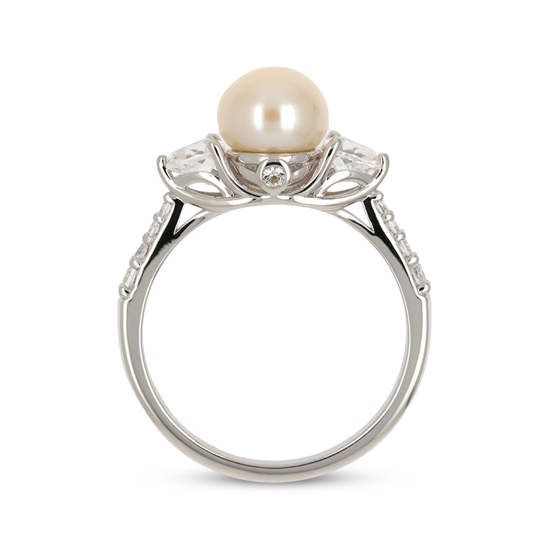 Main Image 2 of Cultured Pearl & White Lab-Created Sapphire Ring Sterling Silver