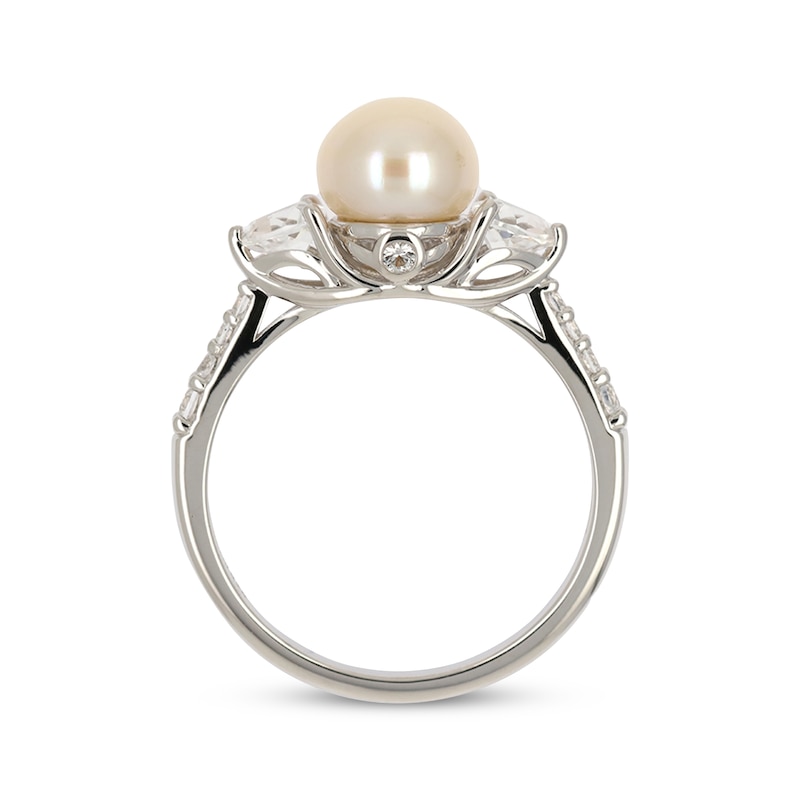 Cultured Pearl & White Lab-Created Sapphire Ring Sterling Silver