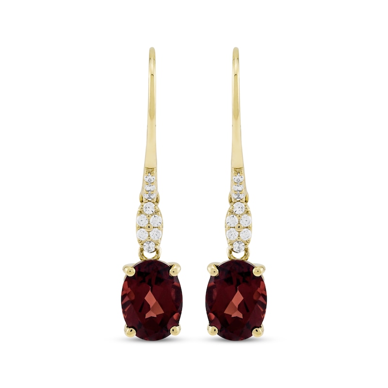 Main Image 2 of Oval-Cut Garnet & Diamond Drop Earrings 1/8 ct tw 10K Yellow Gold