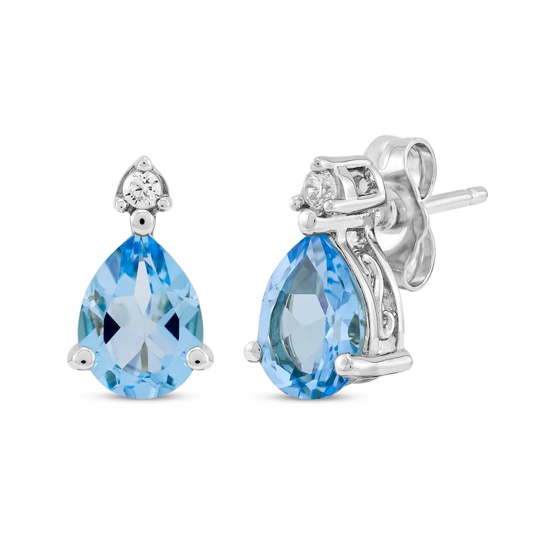 Main Image 1 of Pear-Shaped Swiss Blue Topaz & Diamond Earrings 1/20 ct tw 10K White Gold