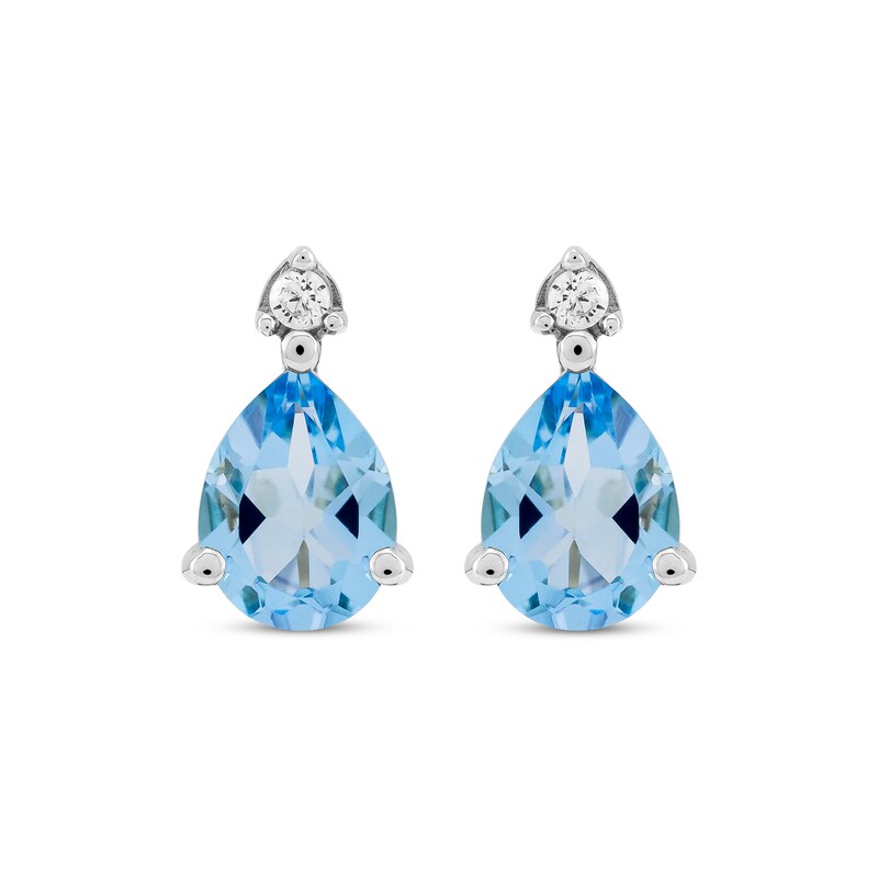 Main Image 2 of Pear-Shaped Swiss Blue Topaz & Diamond Earrings 1/20 ct tw 10K White Gold