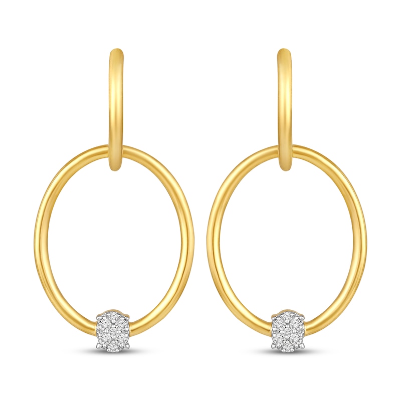 Main Image 2 of Multi-Diamond Convertible Oval & Round Hoop Drop Earrings 1/10 ct tw 10K Yellow Gold