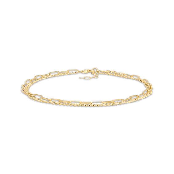 Solid Layered Paperclip & Curb Anklet 10K Yellow Gold 10"