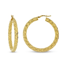 Italian Brilliance Diamond-Cut Hoop Earrings 14K Yellow Gold 30mm