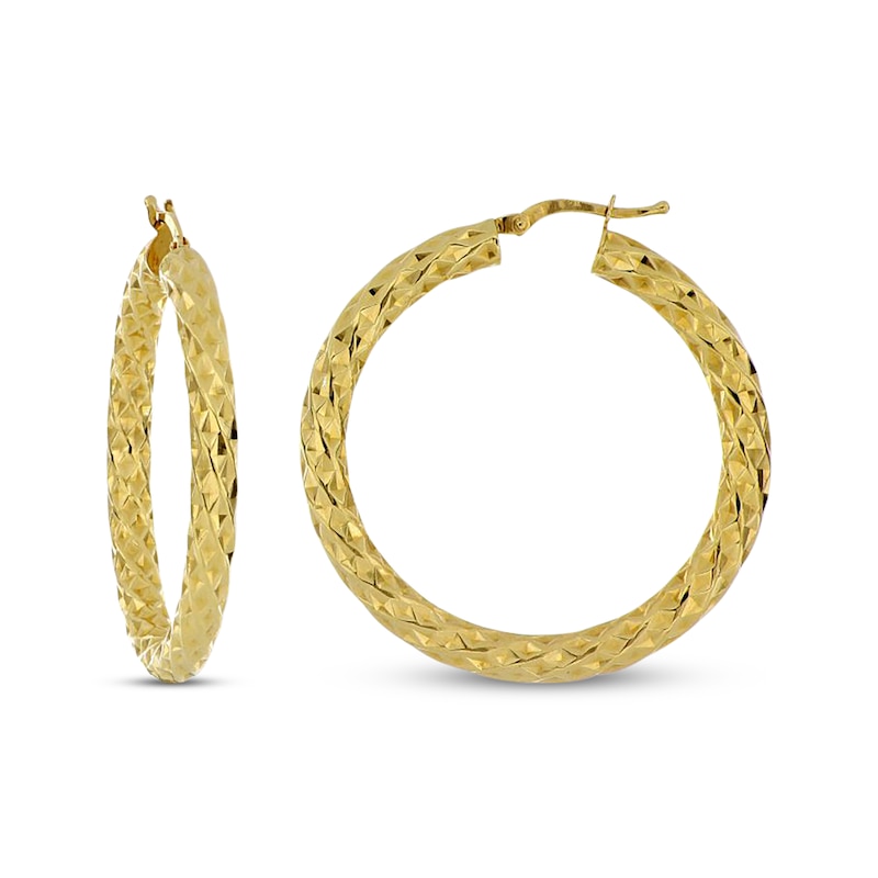 Italian Brilliance Diamond-Cut Hoop Earrings 14K Yellow Gold 30mm