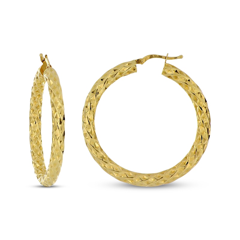 Main Image 1 of Italian Brilliance Diamond-Cut Hoop Earrings 14K Yellow Gold 30mm
