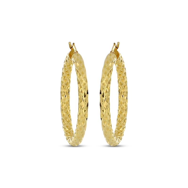 Main Image 2 of Italian Brilliance Diamond-Cut Hoop Earrings 14K Yellow Gold 30mm