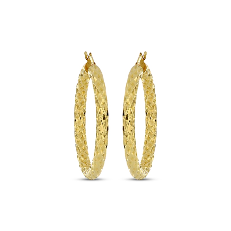 Italian Brilliance Diamond-Cut Hoop Earrings 14K Yellow Gold 30mm