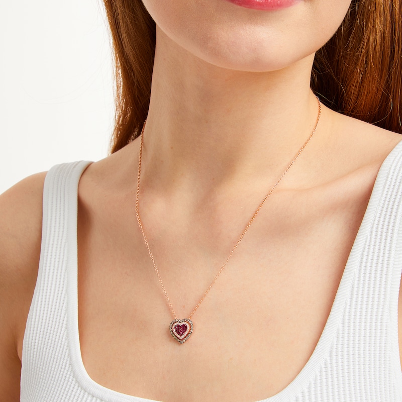 Main Image 4 of Godiva x Le Vian Ruby Heart Necklace 3/8 ct tw Diamonds 14K Strawberry Gold 19&quot;