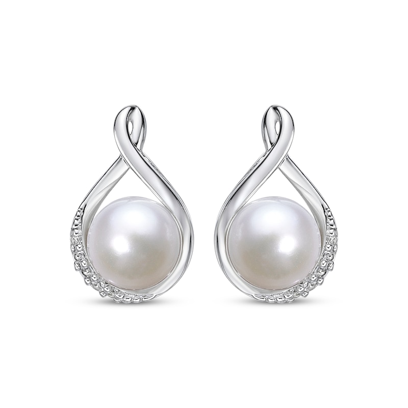 Main Image 2 of Cultured Pearl & White Lab-Created Sapphire Twist Earrings Sterling Silver
