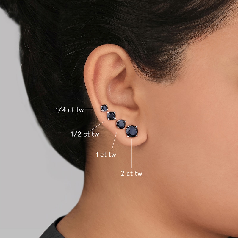 Main Image 5 of Black Diamond Solitaire Stud Earrings 3 ct tw 14K White Gold (I3)