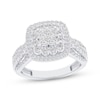 Thumbnail Image 0 of Princess-Cut Quad Diamond Double Cushion Halo Engagement Ring 1 ct tw 14K White Gold