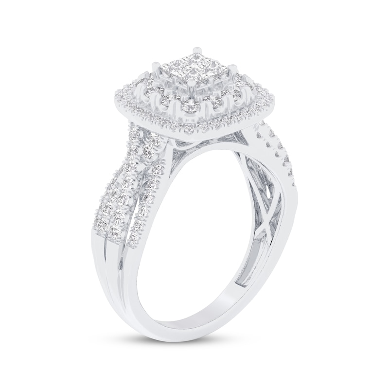 Main Image 2 of Now + Forever Princess-Cut Quad Diamond Double Cushion Halo Engagement Ring 1 ct tw 14K White Gold
