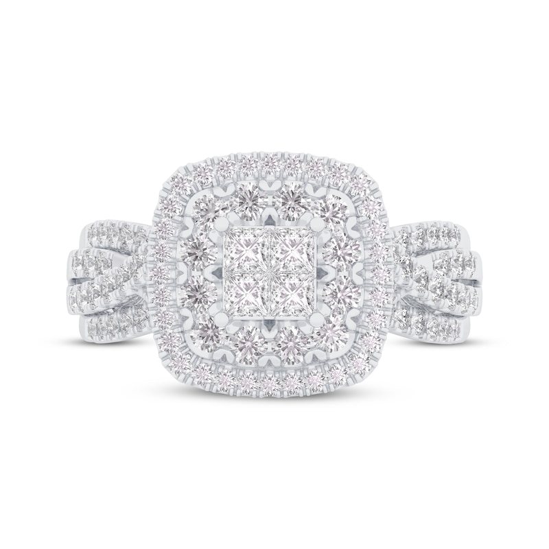 Main Image 3 of Now + Forever Princess-Cut Quad Diamond Double Cushion Halo Engagement Ring 1 ct tw 14K White Gold