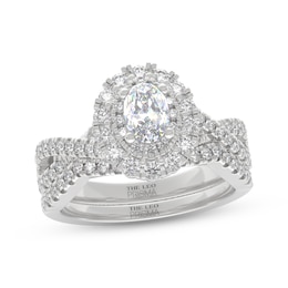 THE LEO Prisma Diamond Oval-Cut Double Halo Bridal Set 1-1/8 ct tw 14K White Gold
