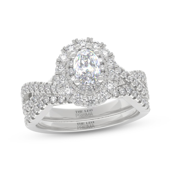 THE LEO Prisma Diamond Oval-Cut Double Halo Bridal Set 1-1/8 ct tw 14K White Gold