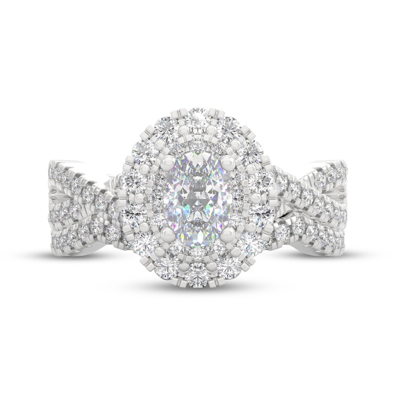 Main Image 3 of THE LEO Prisma Diamond Oval-Cut Double Halo Bridal Set 1-1/8 ct tw 14K White Gold