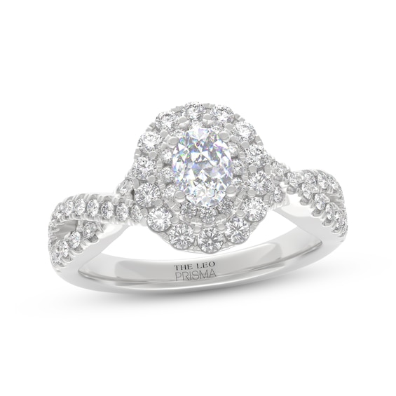 THE LEO Prisma Diamond Oval-Cut Double Halo Engagement Ring 1 ct tw 14K White Gold