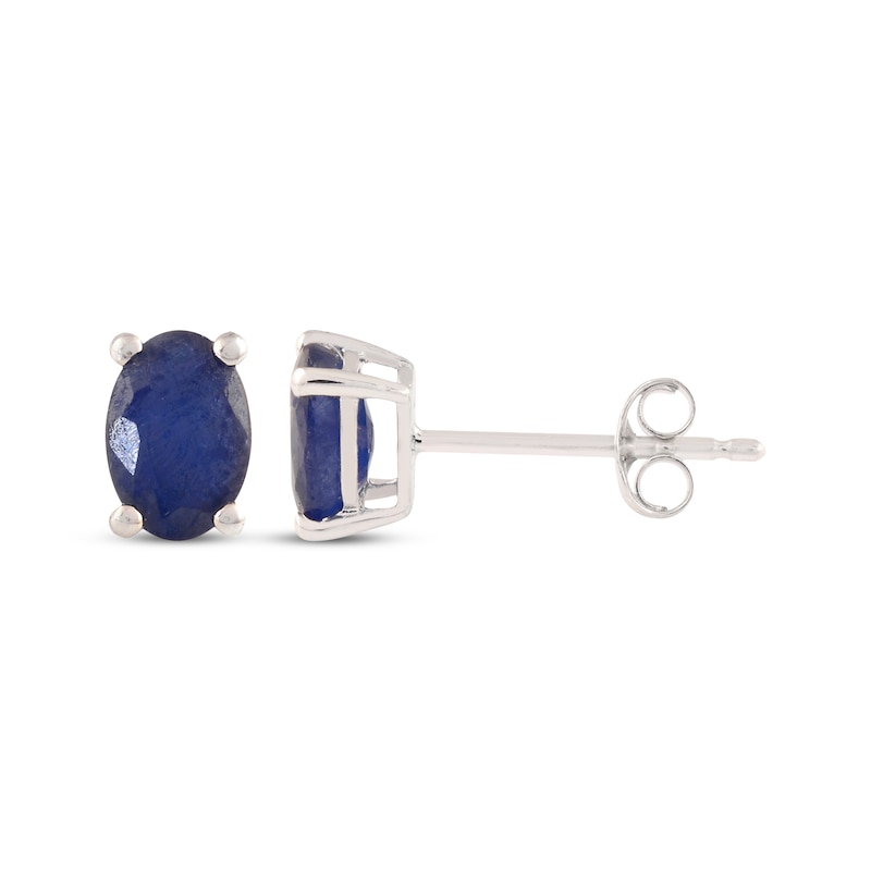 Oval-Cut Blue Sapphire Solitaire Stud Earrings 14K Yellow Gold