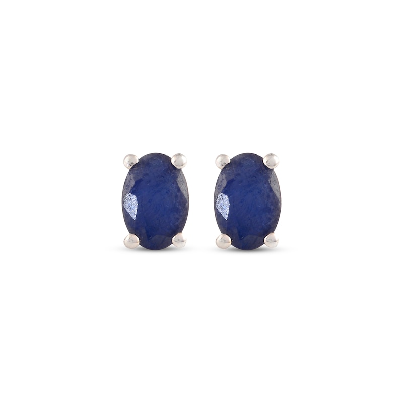 Oval-Cut Blue Sapphire Solitaire Stud Earrings 14K Yellow Gold