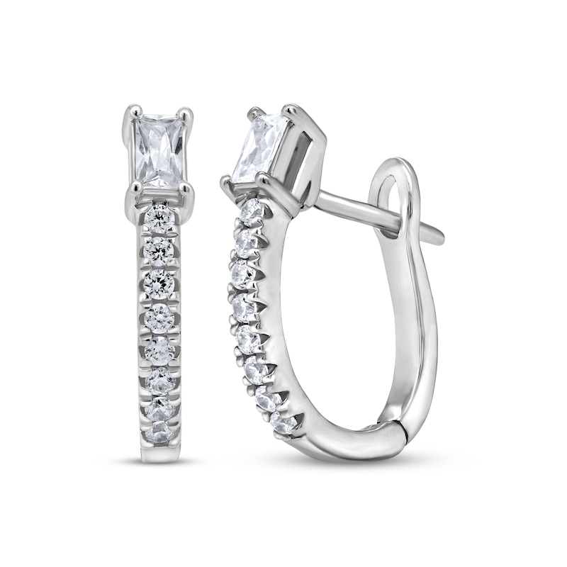 Main Image 1 of Baguette & Round-Cut Diamond Hoop Earrings 3/8 ct tw 10K White Gold