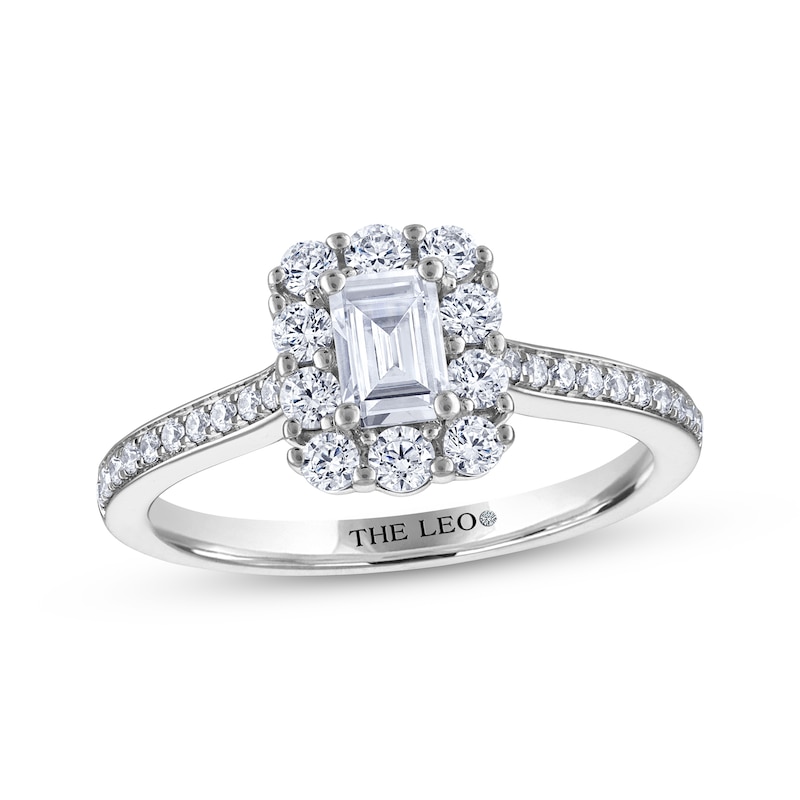 Main Image 1 of THE LEO Diamond Emerald-Cut Halo Engagement Ring 1 ct tw 14K White Gold