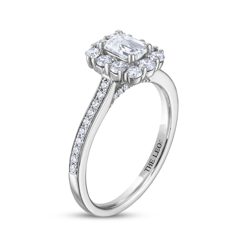 Main Image 2 of THE LEO Diamond Emerald-Cut Halo Engagement Ring 1 ct tw 14K White Gold