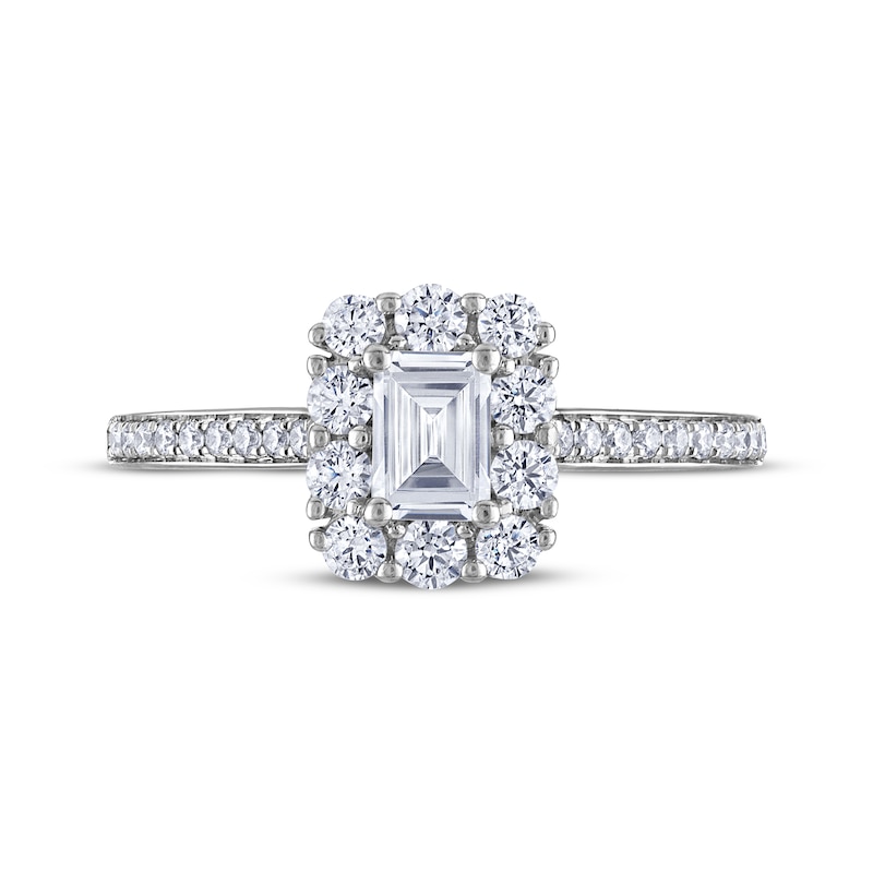 Main Image 3 of THE LEO Diamond Emerald-Cut Halo Engagement Ring 1 ct tw 14K White Gold