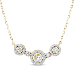 Memories, Moments, Magic Diamond Three-Stone Halo Necklace 1/4 ct tw 10K Yellow Gold 18.75"