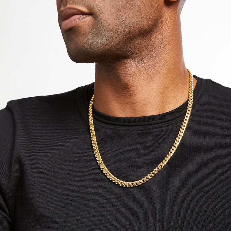 Main Image 3 of Cuban Curb Chain Necklace 6.8mm Hollow 14K Yellow Gold 22&quot;