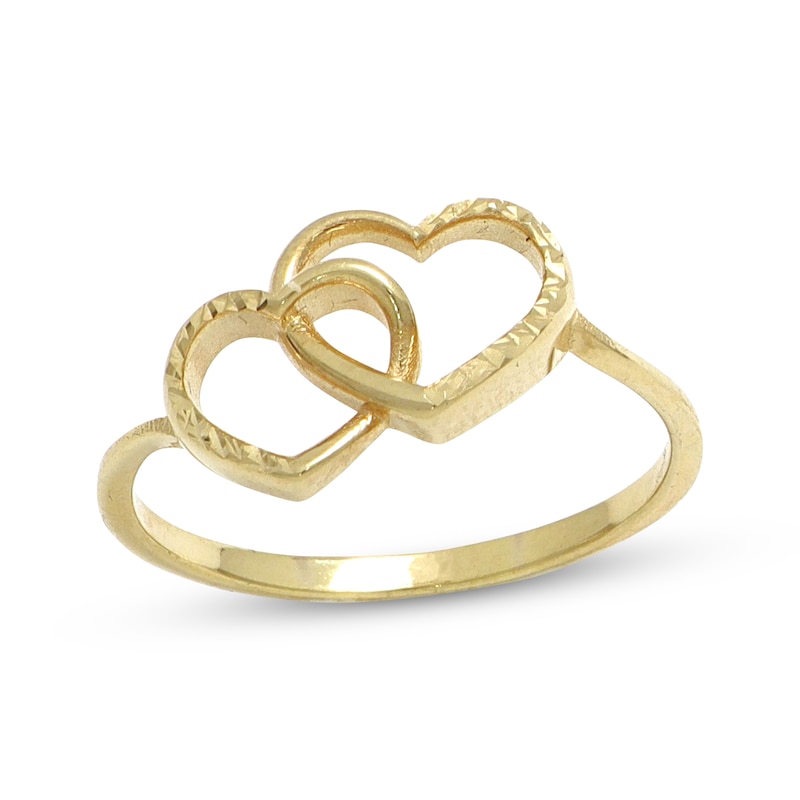 Main Image 1 of Diamond-Cut Open Double Hearts Ring 10K Yellow Gold