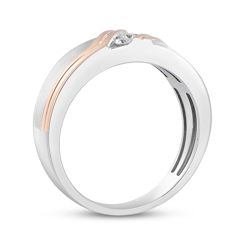 Main Image 2 of Now + Forever Men's Diamond Three-Stone Wedding Band 1/6 ct tw 10K Two-Tone Gold