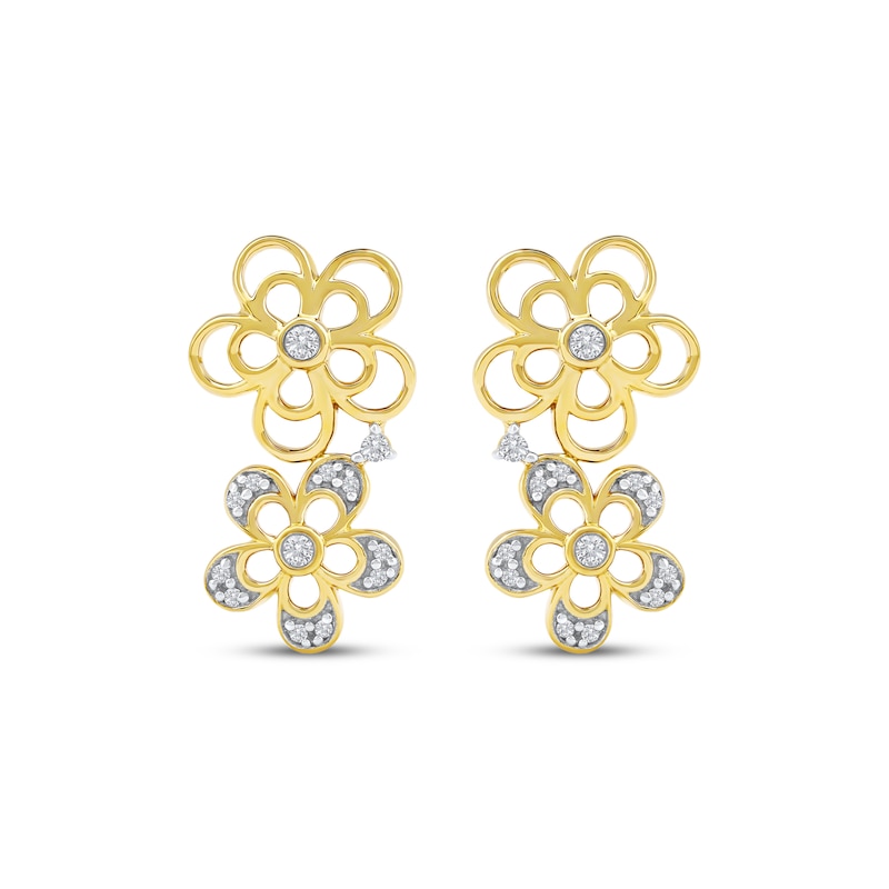 Main Image 2 of Diamond Openwork Tilted Flower Earrings 1/8 ct tw 10K Yellow Gold