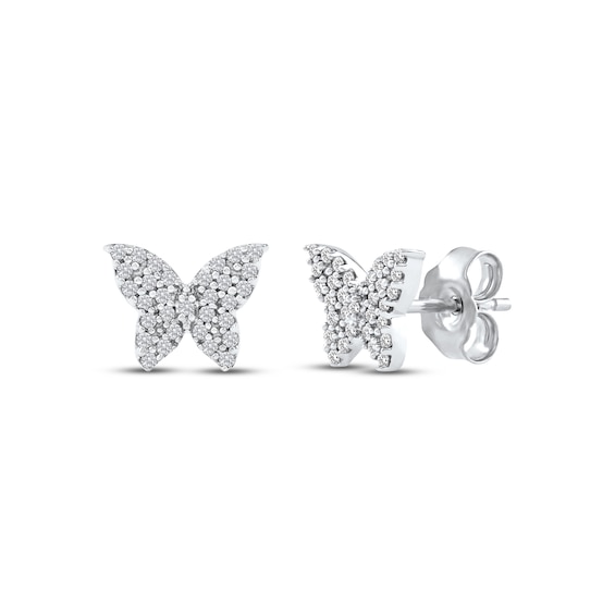 Diamond Butterfly Stud Earrings 1/6 ct tw 10K White Gold