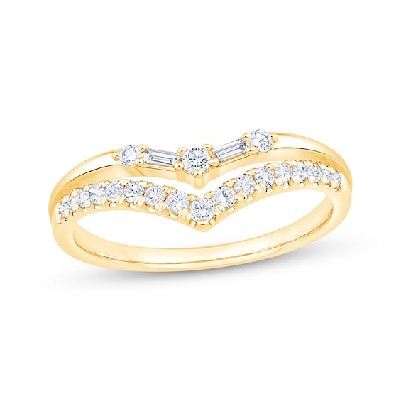 Now + Forever Baguette & Round-Cut Diamond Chevron Split Shank Wedding Ring 1/3 ct tw 14K Yellow Gold