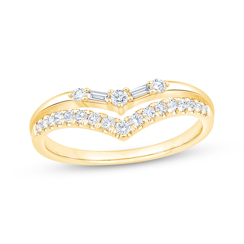Main Image 1 of Now + Forever Baguette & Round-Cut Diamond Chevron Split Shank Wedding Ring 1/3 ct tw 14K Yellow Gold