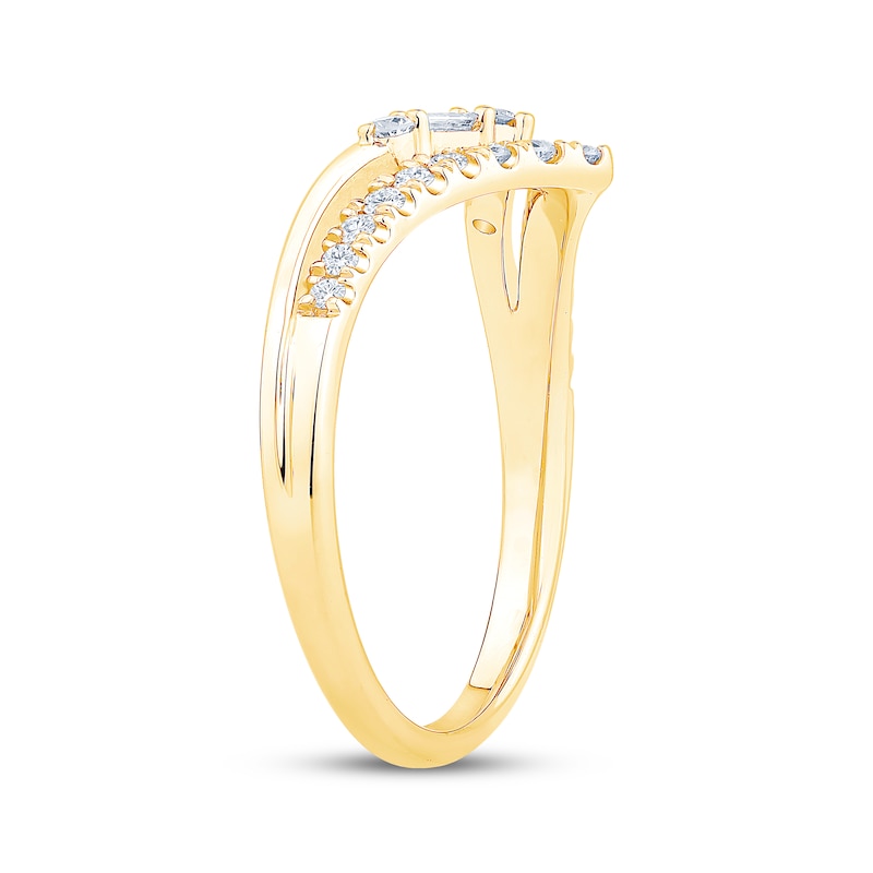 Main Image 2 of Now + Forever Baguette & Round-Cut Diamond Chevron Split Shank Wedding Ring 1/3 ct tw 14K Yellow Gold
