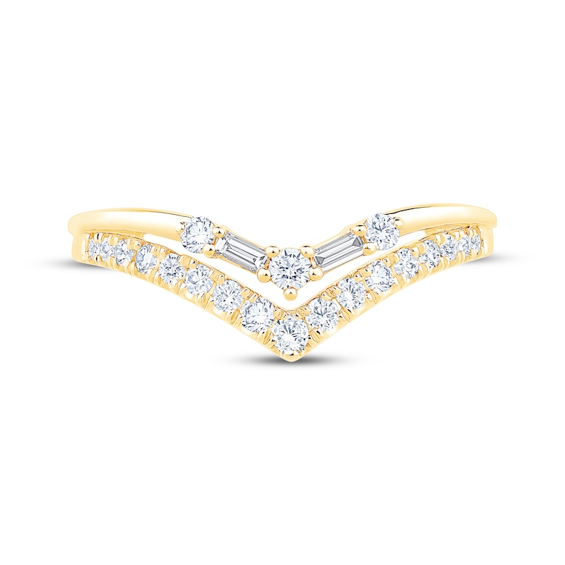 Main Image 3 of Now + Forever Baguette & Round-Cut Diamond Chevron Split Shank Wedding Ring 1/3 ct tw 14K Yellow Gold
