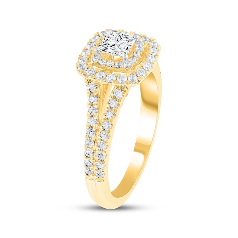 Main Image 2 of Now + Forever Lab-Grown Diamonds Princess-Cut Double Halo Engagement Ring 1 ct tw 14K Yellow Gold