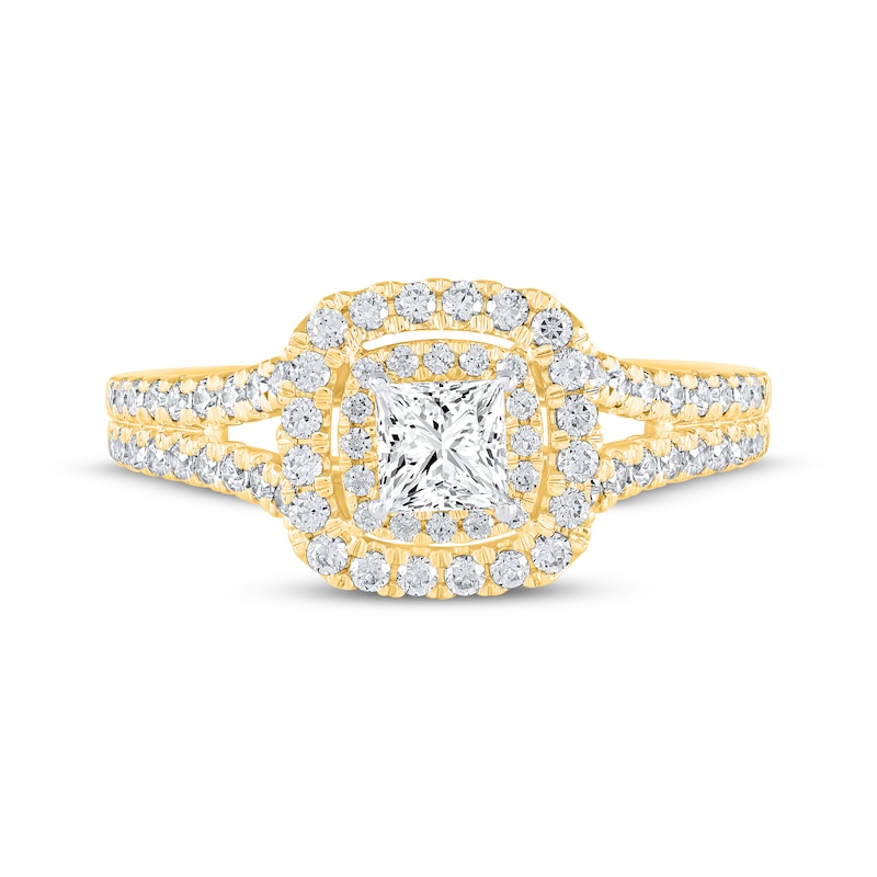 Main Image 3 of Now + Forever Lab-Grown Diamonds Princess-Cut Double Halo Engagement Ring 1 ct tw 14K Yellow Gold