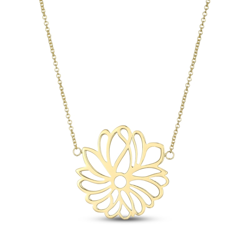 Main Image 1 of Flower Outline Necklace 18K Yellow Gold-Plated Sterling Silver 18"