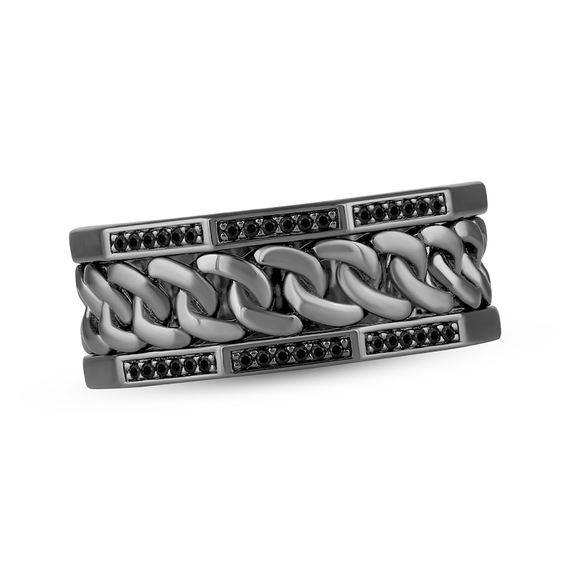 Main Image 1 of Ink & Ice Men's Black Diamond Chain Link Ring 1/8 ct tw Black Rhodium-Plated Sterling Silver